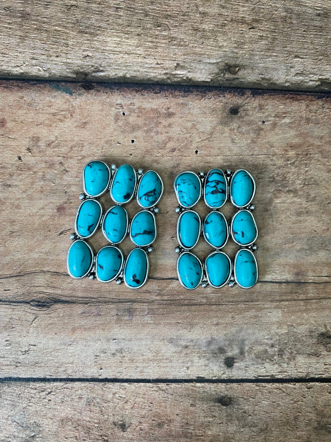 Turquoise square cluster studs
