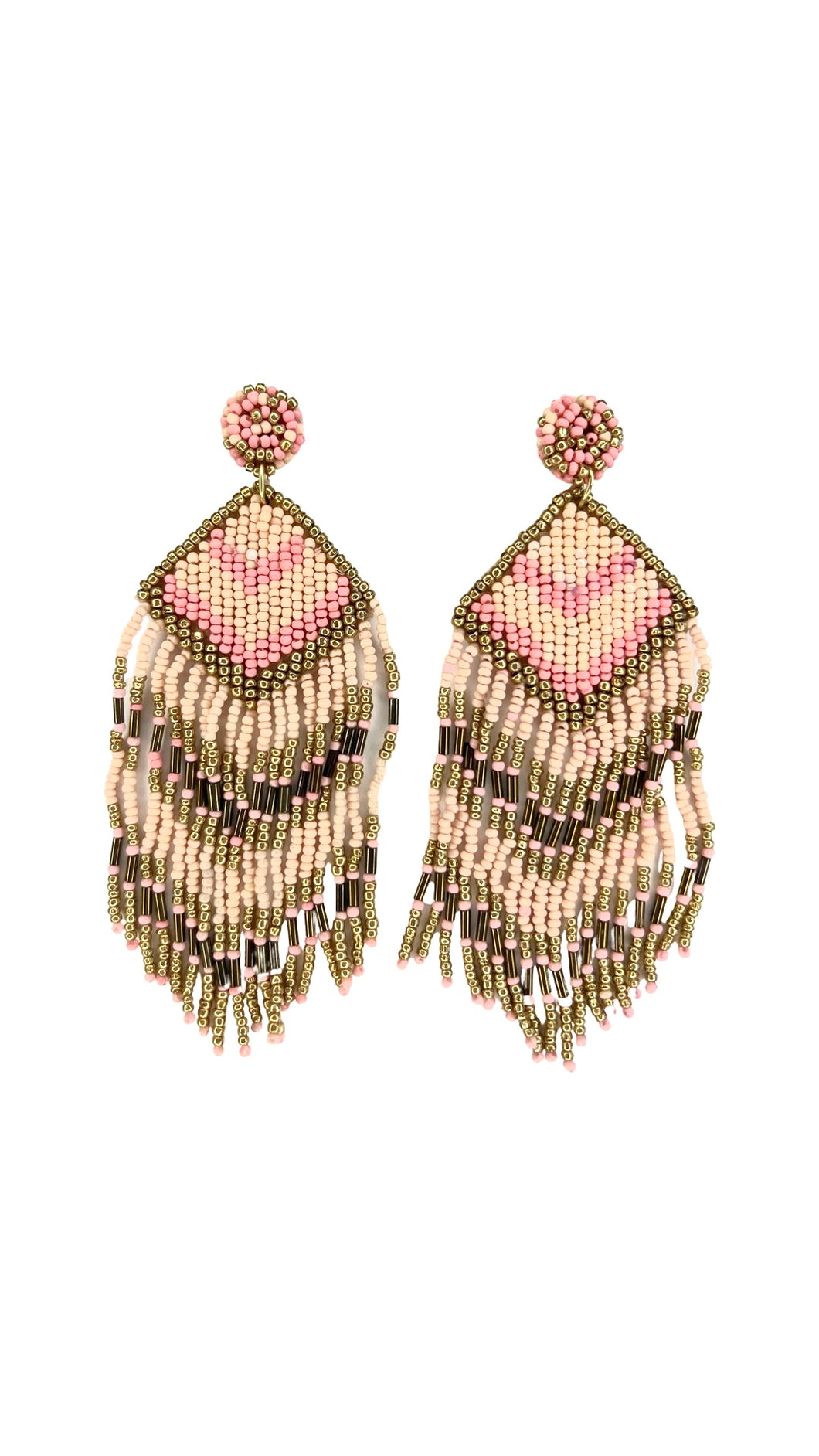 Pink & gold beaded earrings